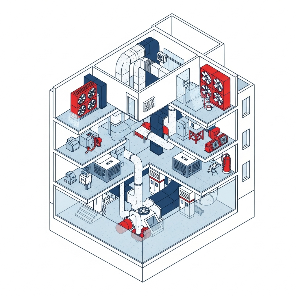 Isometrische Illustration — Bauwerkstrocknung
